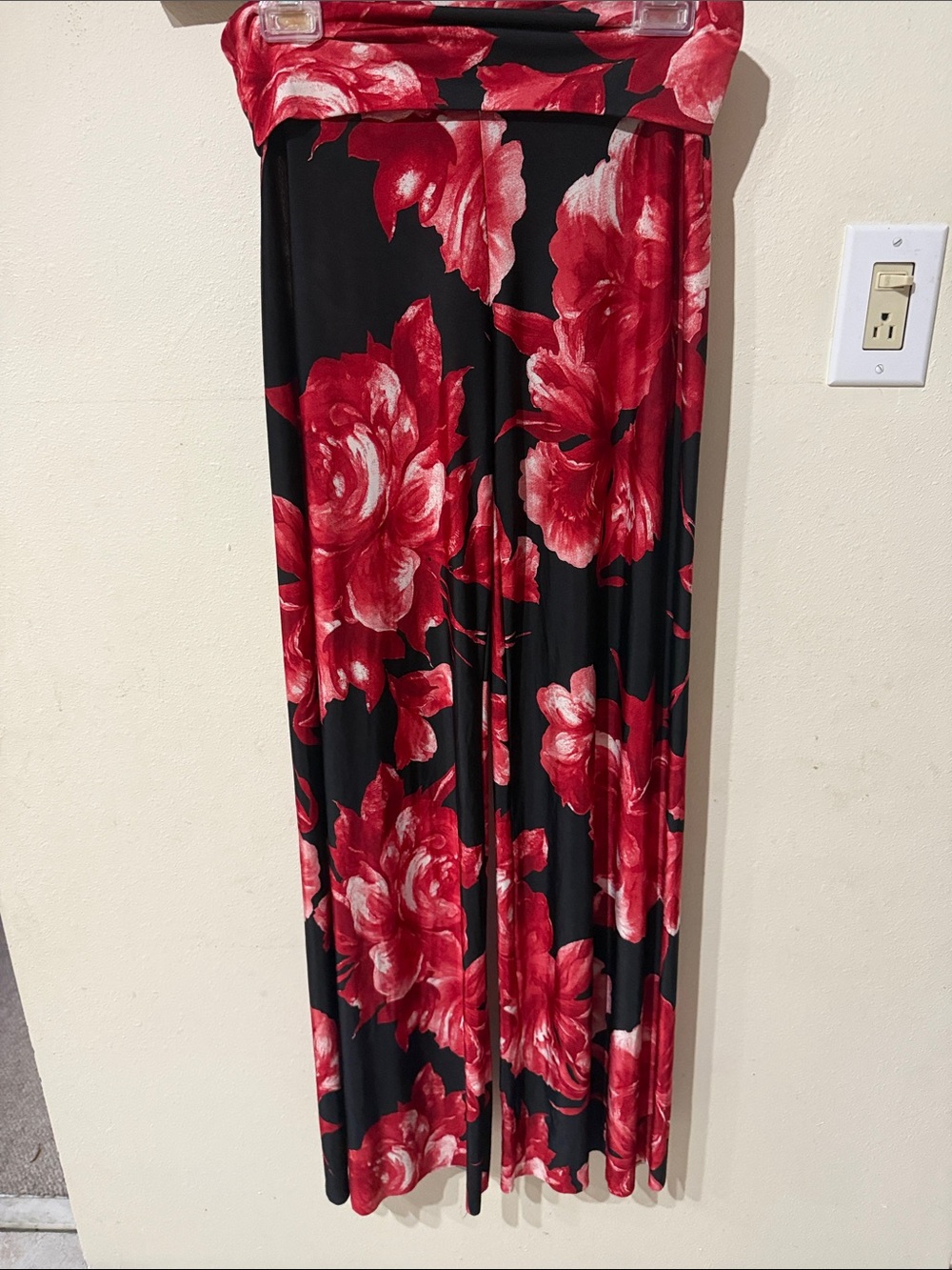 Uptown USA Floral Palazzo Wide Leg Pants Black Red Rose Print Made in USA